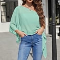 thumbnail image 5 of DDAPJ pyju Womens Sheer Poncho Shrug Elegant Chiffon Shawl One Shoulder Crop Ponchos Going Out Beach Cover Ups Asymmetrical Cape Mint Green XL, 5 of 8