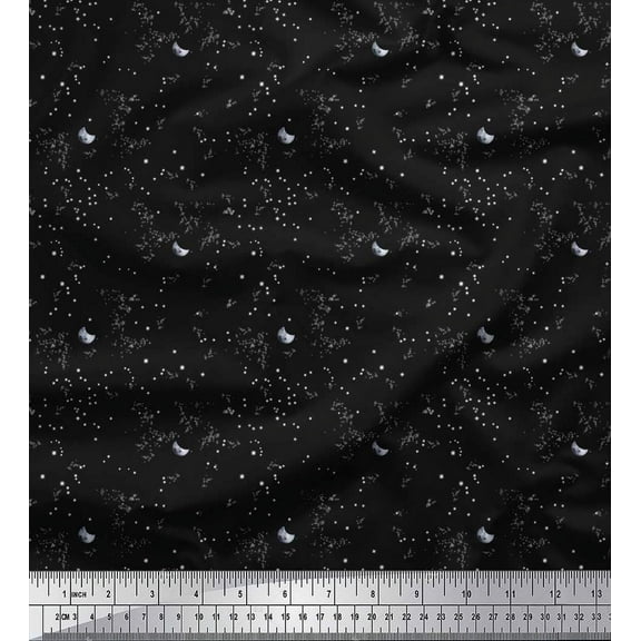 Soimoi Cotton Duck Fabric Star & Crescent Moon Shirting Printed Craft Fabric by The Yard 42 Inch Wide
