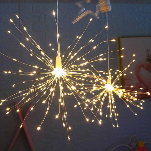 Wadada Firework Lights LED Copper Wire Starburst Light, 8 Modes Battery Operated Fairy Star Sphere Lights with Remote, Warm White Hanging Ceiling Decorations for Bedroom, Christmas, Party