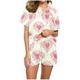 thumbnail image 7 of Moxiu Valentines Pajamas for Women Set 2 Piece Love Heart Print Button Down Shirts with Shorts Matching Loungewear Sleepwear 2025 Red,XL, 7 of 7