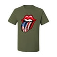 thumbnail image 2 of Wild Bobby, American Flag Lips Tongue Out, Men Graphic Tees, Military Green, 3XL, 2 of 3