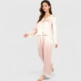 thumbnail image 3 of Lounge Women's Satin Pajama Set with Lace Trim and Button-Up Long Sleeve Top - Large, Pink, 3 of 7