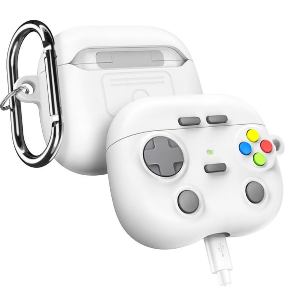 volport Case for Airpods 3rd Generation: Cute Silicone Cover Compatible with Apple Air pod 3 Gen - Cool Funny Game Cases for iPod with Keychain for Men Women Girls Boys, White