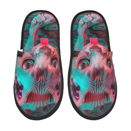 

Noikeo Psychedelic Hairless Cat Pattern Cozy Slippers Indoor for Women and Mens Fuzzy House Shoes Soft Plush Warm Slip-on Slippers-