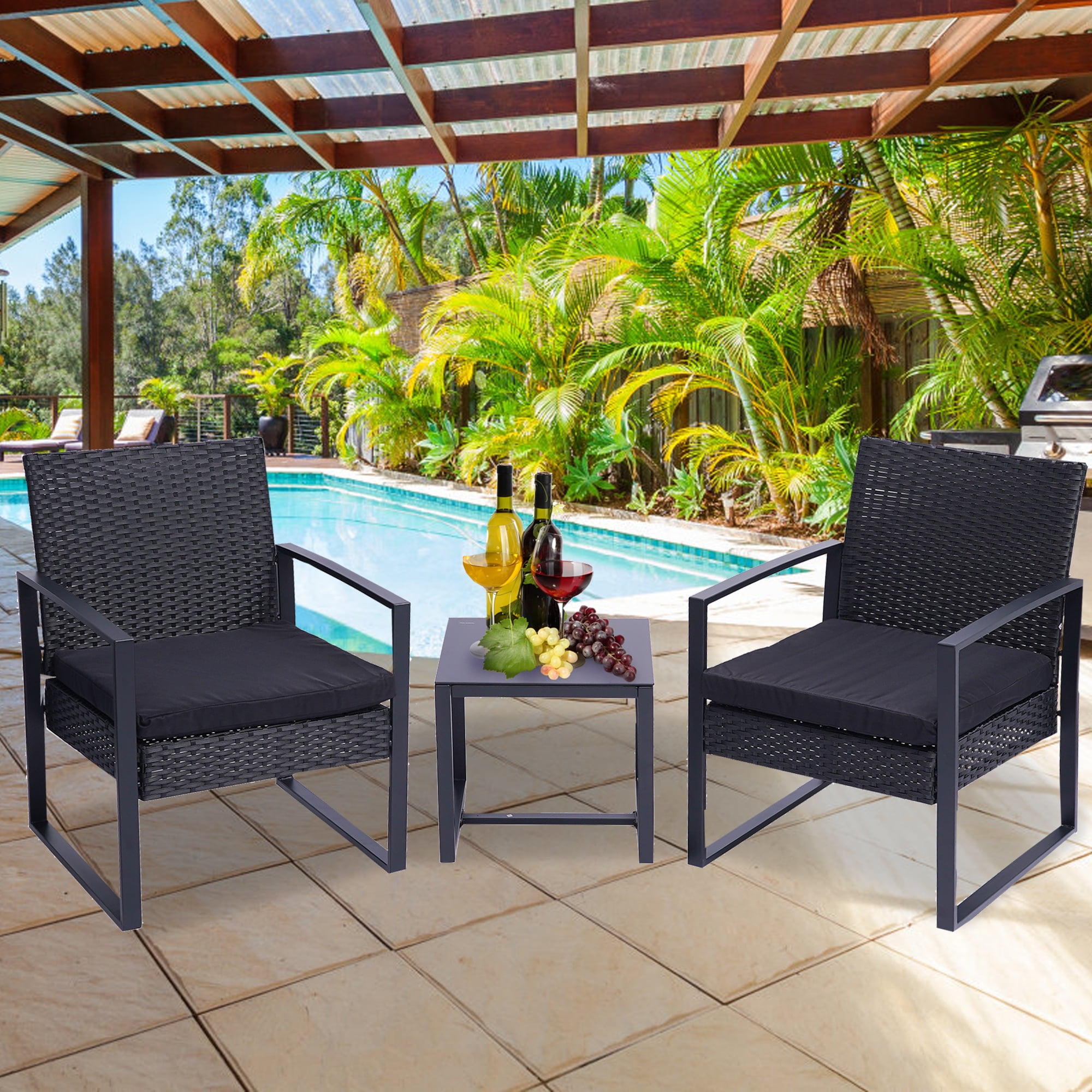 uhomepro 3 Piece Porch Furniture Sets, Small Outdoor Patio Furniture
