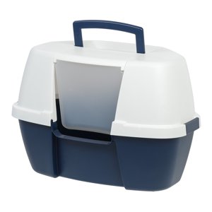 Large Enclosed Corner Cat Litter Box with Lid, Navy/White