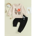 thumbnail image 2 of Suealasg Kids Boy Fall Clothes 6M 1T 2T 3T Toddler Baby Boys Letter Football Print Long Sleeve Pullover Elastic Waist Pants 2Pcs Casual Autumn Winter Warm Tracksuit Outfit, 2 of 9
