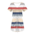 thumbnail image 5 of Cmfcve Stripe Midi Dresses for Women Short Sleeve Tie Front Bohemian Dress V-Neck Drop Waist Pinstripe Dresses with Pockets, 5 of 6