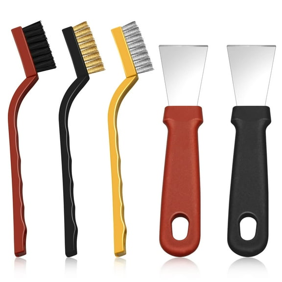 Wire Brush Set, Small Wire Brushes Multi-Purpose Brass Brush Nylon Brush with Metal Scraper Scratch Brush for Cleaning Vehicles, Wood, Grills, Cookers, Etc - Set of 5