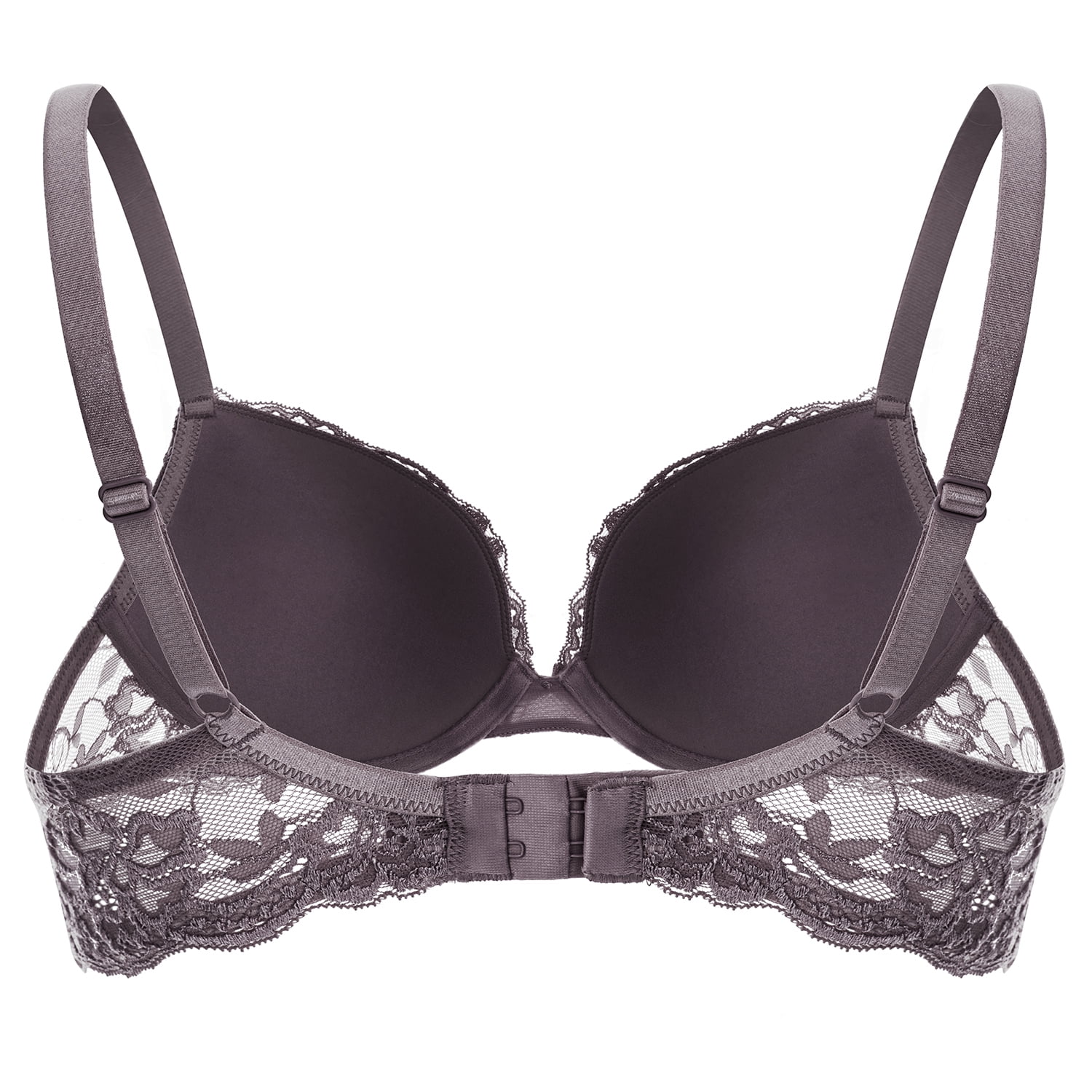 Deyllo Women's Lace Push Up Padded Plunge Add Cups Underwire Lift Up Bra, Purple 32DDD
