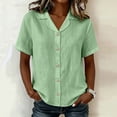 thumbnail image 2 of Edvintorg Button Down Shirts for Women Cotton Linen Turndown Collar Loose Tops Summer Short Sleeve Lightweight Casual Blouse Trendy Womens Clothes Mint Green M, 2 of 9