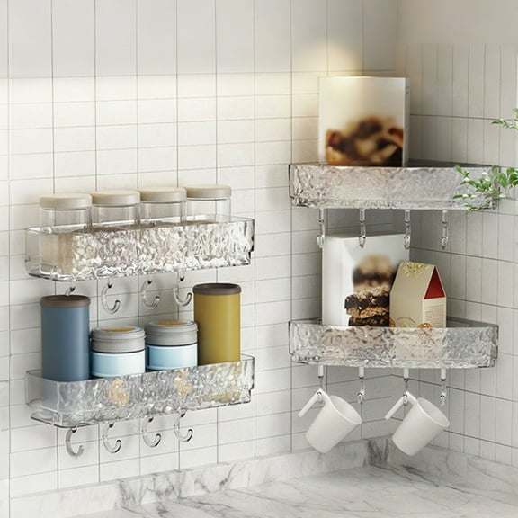 OEFNTAC Shower Storage Rack No Drill Corner Shelf with 4 Hooks Clear Plastic Bathroom Organizer Suction Mount 9.1x9.1x2.8in