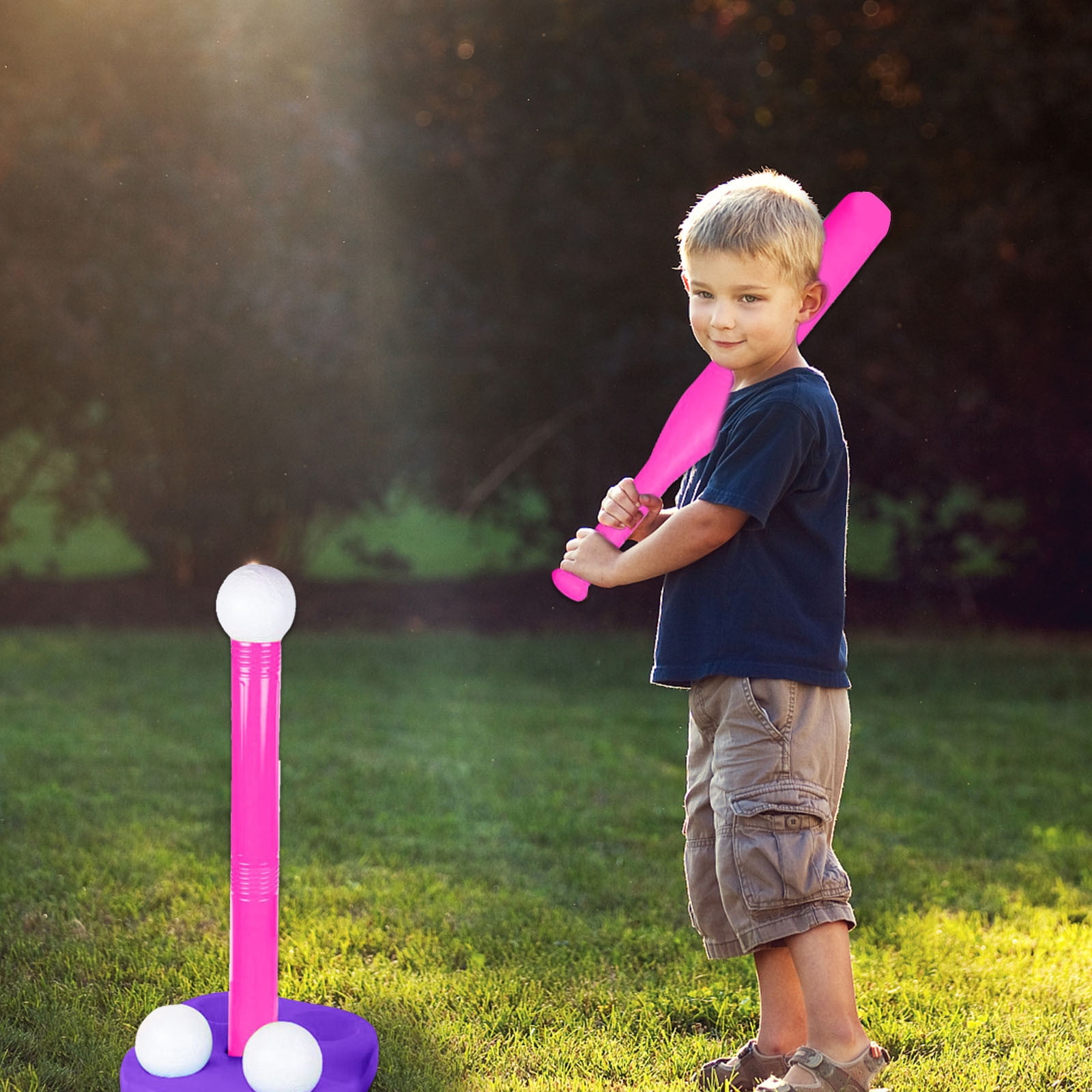 T Set for Kids 35 Inch Baseball Batting Tee Stand with 9 Soft Baseballs Bat Outdoor Sports Toys for Toddlers Youth Training Practice