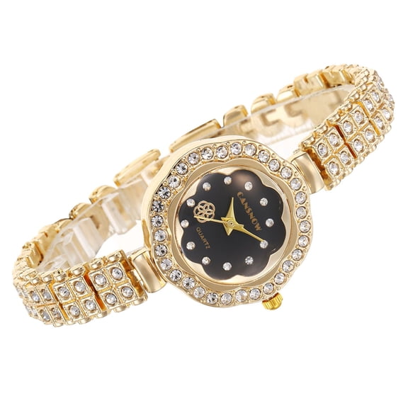 Golden Crystal Bracelet Watch for Women Black Dial Quartz Wristwatch Luxury Fashion Wristwatch