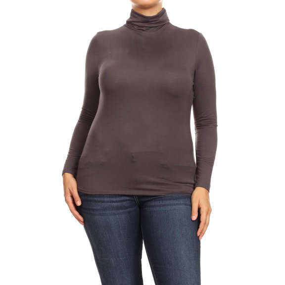Women's Solid Long Sleeve Turtleneck Lightweight Pullover Plus Size Top Sweater