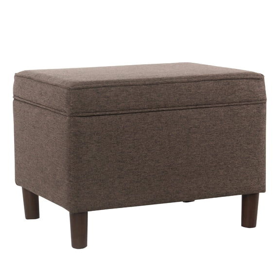 Benjara Fero Storage Ottoman- 24" Rectangular Hinged Lid- Brown Fabric