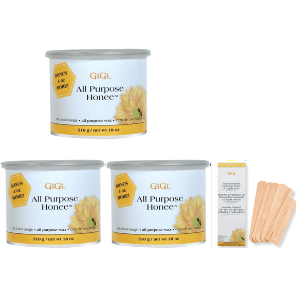 GiGi (3-PACK) All Purpose Honee Wax Hair Remover & Sensitive Areas and BONUS FREE Muslin and Spatula Combo Kit Included