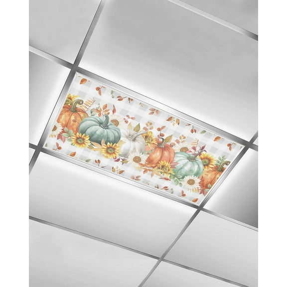 Fluorescent Light Covers for Ceiling Lights 1 Pack, Sunflower Pumpkins Thanksgiving Magnetic Ceiling Light Covers 2x4 Feet for Classroom Office School, Colorful Fall Overhead Drop Ceiling Light Shade