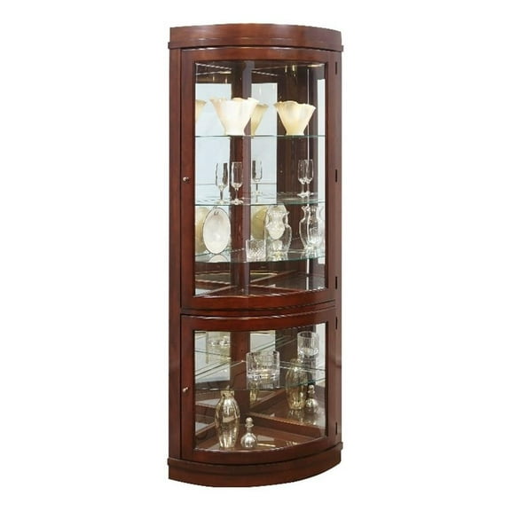 Curved 5 Shelf Corner Curio Cabinet in Cherry Brown