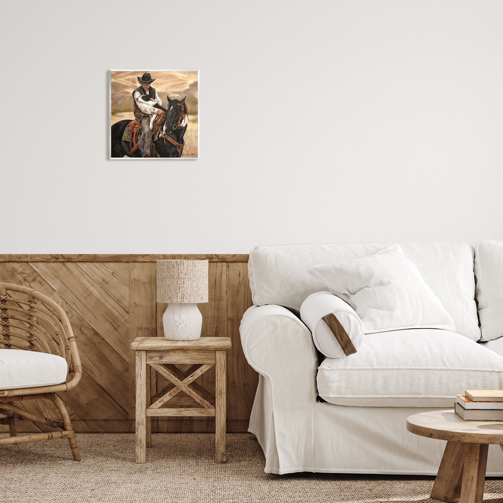Stupell Industries Cowboy with Dog Landscape Animals & Insects Painting Unframed Art Print Wall Art, 12 x 12