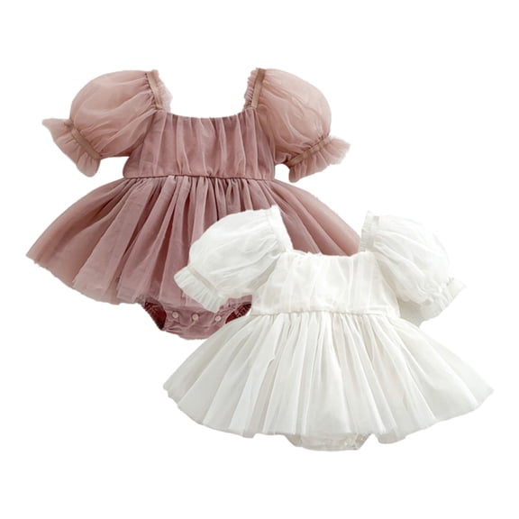 LYMAYTER Infants Girls Sleeveless Romper for 3M-24M Baby Tulle Dress Newborn Knot Front Pleated Bodysui