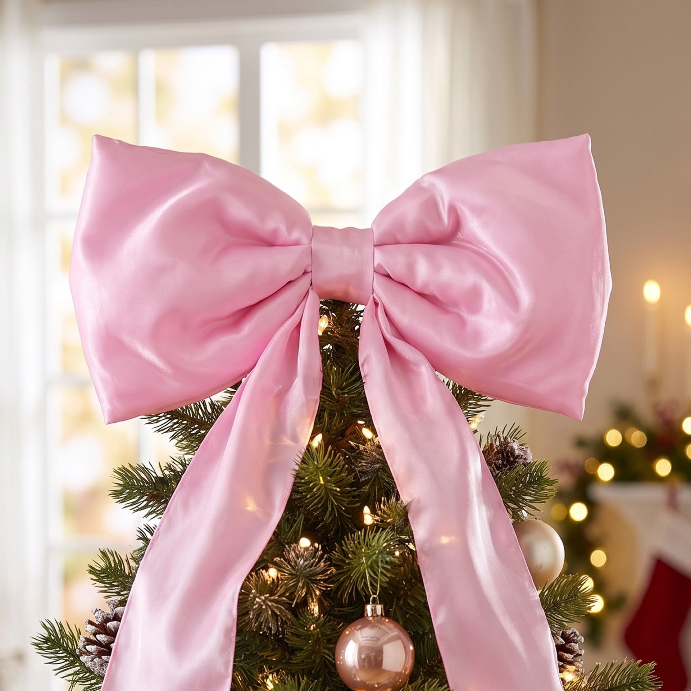 Satin Bow Christmas Tree Topper, Pink, 7', by Holiday Time