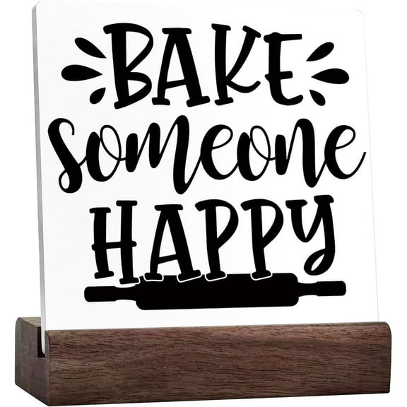 Homewarming Baking Enthusiasts Signs,Bake Someone Happy Ceramic Table Sign For Kitchen Shelf Baking Classroom Tabletop Desk Decor,Rustic Bakery Sign Decor
