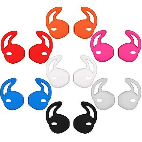 Ear Hooks Gel Covers for Earphones Headphones Earbuds Earpods Soft Anti-Slip 14 Pieces Ear Tips (Black, White, Red, Orange, Clear, Blue, Hot Pink)