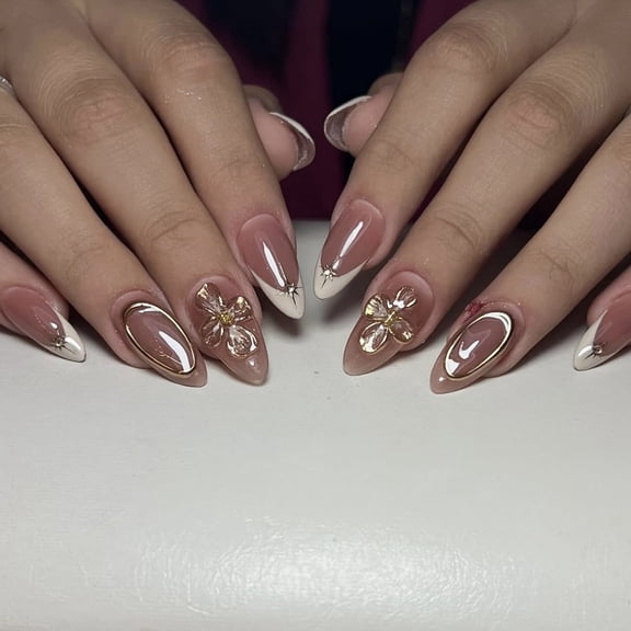 24Pieces Design Artificial Nails Enhanced C Curved Comfort Artificial Nails Shimmering Finish for Party Accessories