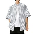 thumbnail image 2 of pstuiky Camisa de manga corta para hombre, Camisa de manga larga vintage informal con solapa y botones a rayas para hombre camisas casuales para hombre l, 2 of 7