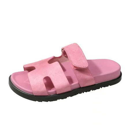 

Cross-border plus size 2024 Summer new foreign trade slippers women‘s thick bottom word Velcro European and American color matching slippers