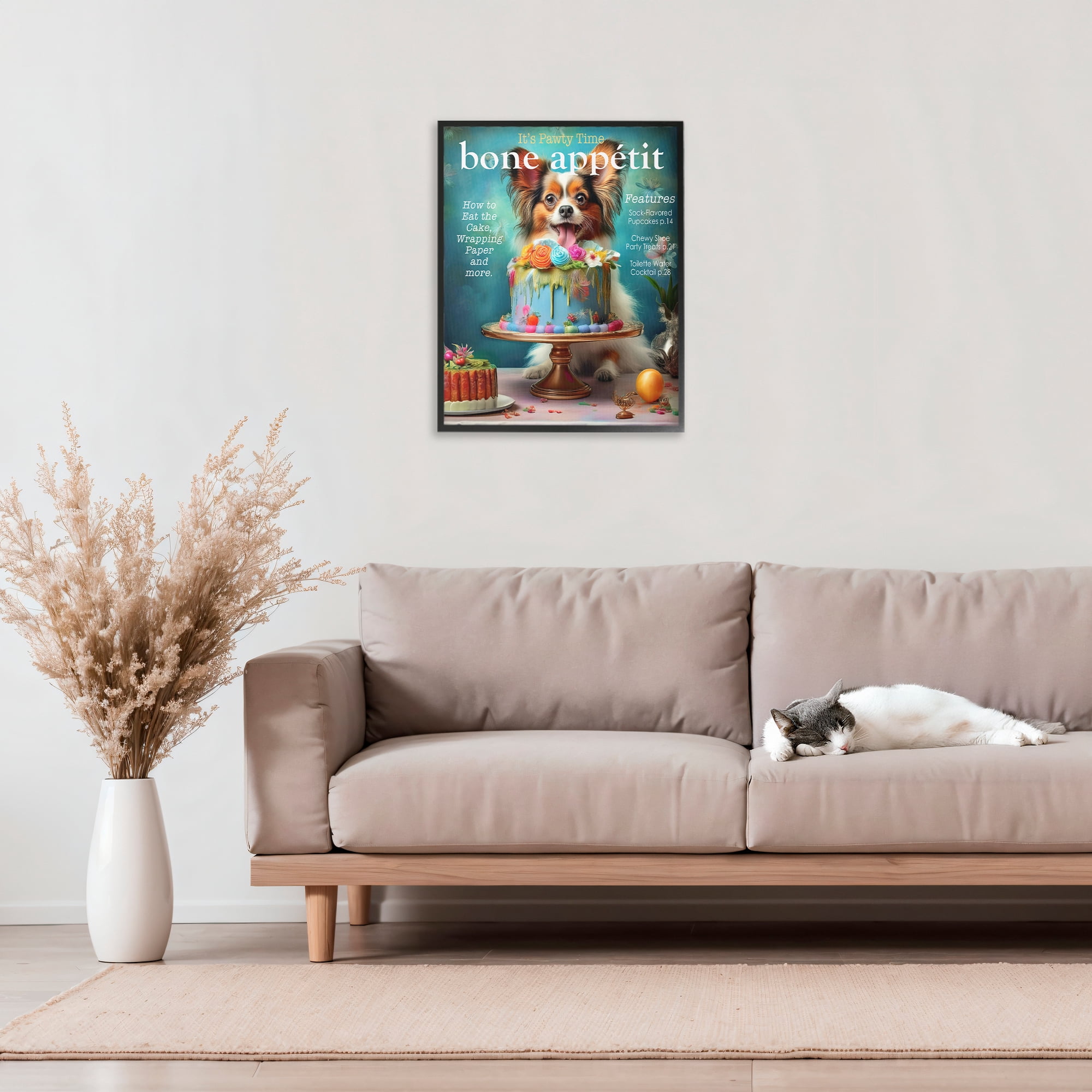 Stupell Industries Bone Appetit Dog Magazine Parody Black Framed Giclee Art, design by Grotto Studios