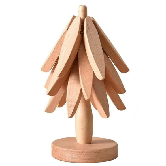 Tree Trivet Set of 3, Wooden Trivets for Bowls & Teapots - Natural Wood, Compact Storage, Multifunctional Kitchen Accessories