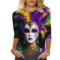 thumbnail image 3 of Visit the JURANMO Store Womens Fashion Fall T Shirts Mardi Gras 3/4 Sleeve Round Neck Casual Tunic Tops Color Block Carnival Themed Party Parade Tee Shirt Multicolor XL, 3 of 7
