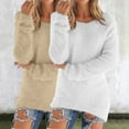 thumbnail image 2 of ManxiVoo Women's Long Sleeve Pullover Sweater Loose Fit Fuzzy Knit Jumper Cozy Winter Fashion Top M Size, 2 of 6