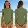 thumbnail image 2 of Swimsuit for Girls, Long Sleeve One Piece Rashguard, Solid Color Beach Vacation Swimsuit for Kids 2-13 Years, 2 of 7
