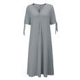 thumbnail image 4 of Womens V Neck Short Sleeve Dress Hollow Out Detail Casual Style Solid Color, 4 of 8