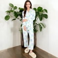 thumbnail image 2 of Women's Floral Print 2-Piece Pajama Set with Long Sleeve Button-Up Top and Relaxed Fit Pants - Medium, White, 2 of 6