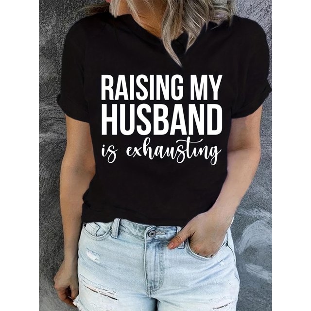 Camiseta con estampado "Criando a mi marido", manga corta, cuello redondo, informal, para verano y primavera, para mujer, para adultos, hombres, mujeres, adolescentes, jóvenes, deportiva, informal.
