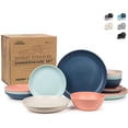 thumbnail image 1 of Grow Forward 16-piece Premium Wheat Straw Dinnerware Sets for 4 - Unbreakable Dishwasher & Microwave Safe Plastic Plates and Bowls Sets - Patio, Outdoors, RV, Camping Dishes - Tropical, 1 of 8