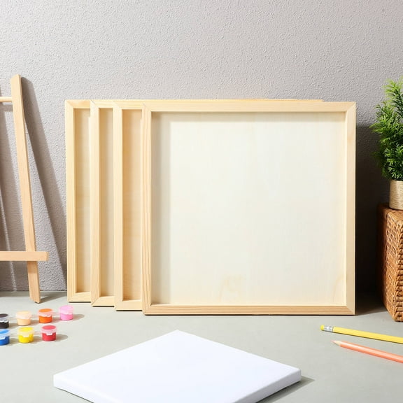 OFFIGAM Set of 4 Beige Wooden Craft Frames for Painting, Projects, Sturdy Wood Material for Art and Home Decor
