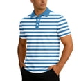 thumbnail image 2 of EliteGoogv Men Polo Shirt Short Sleeve Knit Stripe Breathable Casual Summer Top For Men Business Leisure Tee Sky Blue XL, 2 of 9