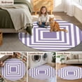 thumbnail image 4 of Purple White Geometric Round Area Rug 6 FT, Non Slip Bedroom Area Rug, Square Minimalist Modern Washable Soft Circular Carpet Non-Shedding Floor Mat for Kitchen Dining Room Home Office Kids Room, 4 of 7