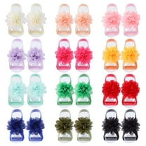 12 Pairs 2.8" Solid Colorful Chiffon Flower Barefoot Sandals Elastic Ribbon Strap String Soleless Footless Shoes Floral Bows Feet Wraps Accessories for Baby Girls Newborns Infants Toddlers Kids