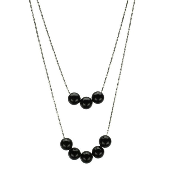 2-Strand Black Onyx Stone Sterling Silver Chain Necklace 20" 2"