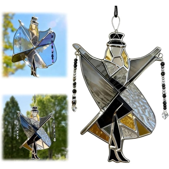 HomFairy Dancing Pattern for Stained Glass Spinner, Handmade Melody Spinner Retro Hanging, for Window, Garden, Outdoor, Porch, Unique Art Gift