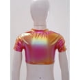 thumbnail image 7 of TiaoBug Kids Girls Shiny Metallic Short Sleeve Crew Neck Tee Shirt Hip Hop Jazz Ballet Dance Crop Top Red 7-8, 7 of 7