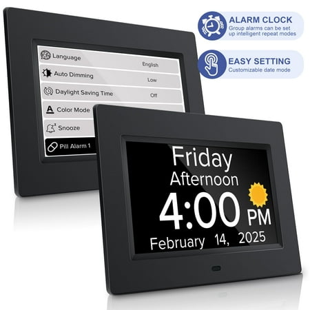 Digital Alarm Clock With Date And Day Of Week For Dementia Seniors Voice Announcement Time Multiple Sets Auto Dst Gifts People - Black