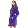 thumbnail image 2 of Just Love Hooded Velour Robe for Women with Sherpa Lined Hood (Purple with hood, 1X), 2 of 3