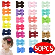 Baby Hair Clips Baby Girls Fully Lined Hair Pins Tiny 2" Hair Bows for Toddler Girls Toddler Barrettes for Fine Hair, 50 PCS